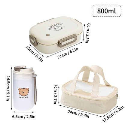 Bento Lunch Box 800ml Leak Proof - Portable Food Container with 3 Removable Compartments for Kids, School, Work, Travel