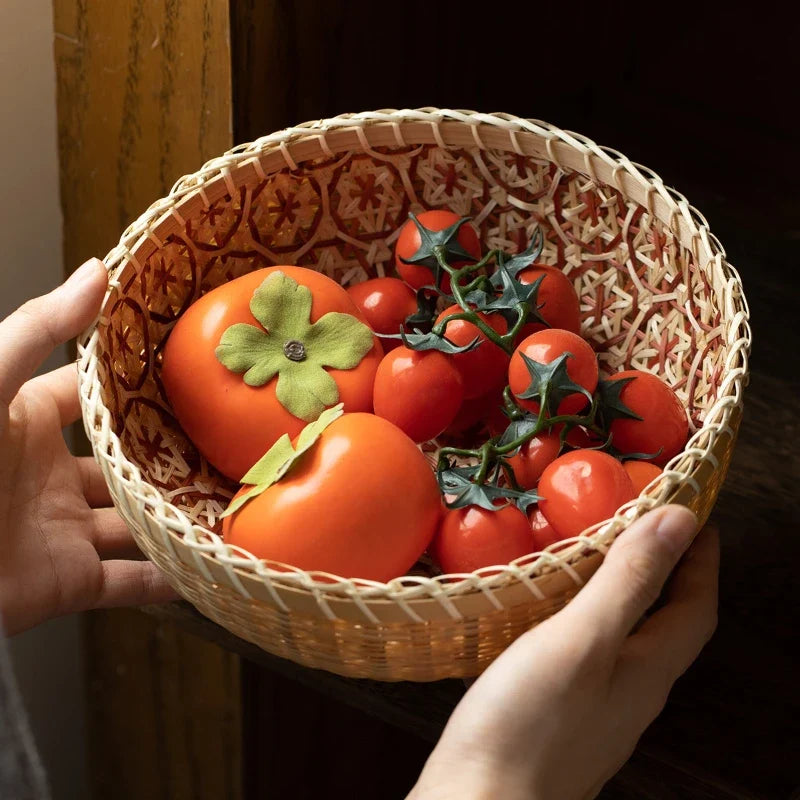 Round Hand-Woven Bamboo Storage Basket