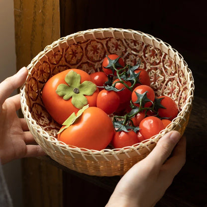 Round Hand-Woven Bamboo Storage Basket