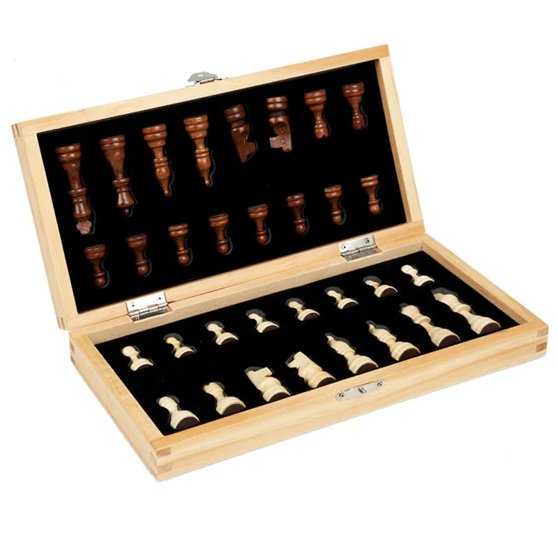 Magnetic Wooden Folding Chess Set with Interior Storage