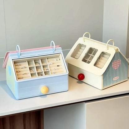 House-Shaped 9-Grid Jewelry Storage Box with Flip Cover