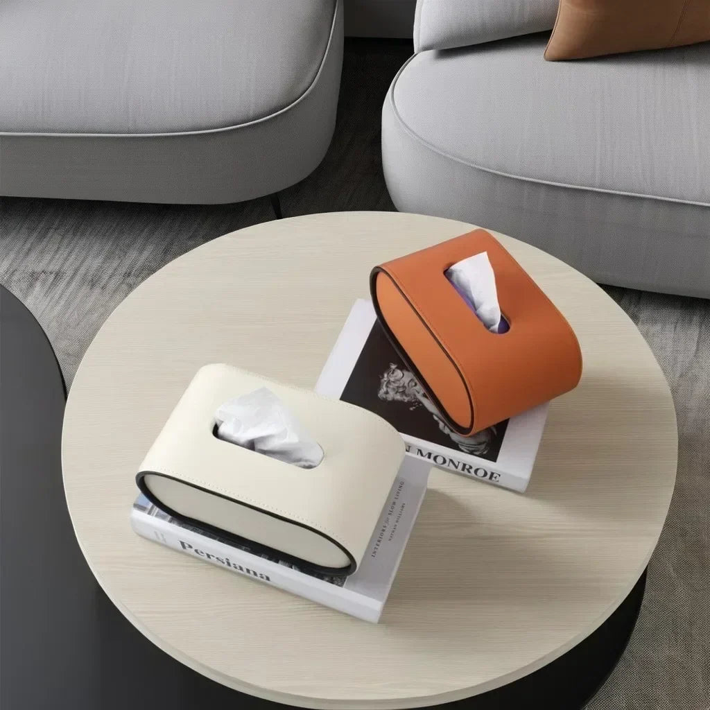 Light Luxury Oval Leather Tissue Box Cover