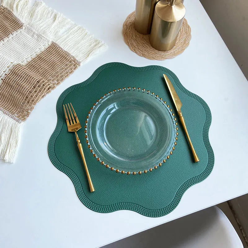 Round Faux Leather Placemats - Luxury Embossed Flower Design Waterproof Table Mats for Dining, Easy Clean, Elegant Decor