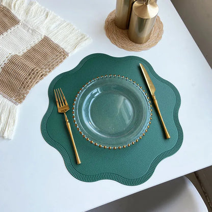 Round Faux Leather Placemats - Luxury Embossed Flower Design Waterproof Table Mats for Dining, Easy Clean, Elegant Decor