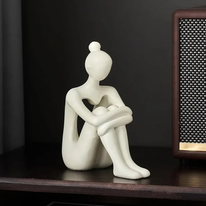 Abstract Reading Woman Bookshelf Statue