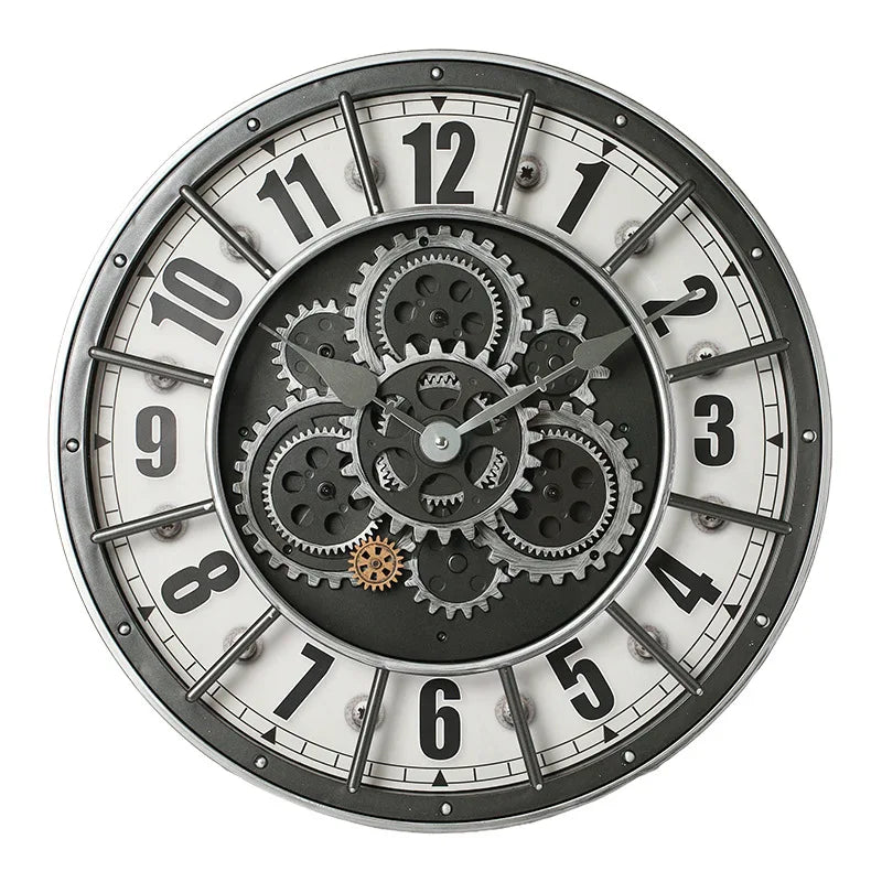 Oversized Industrial Moving Gear Roman Numeral Wall Clock