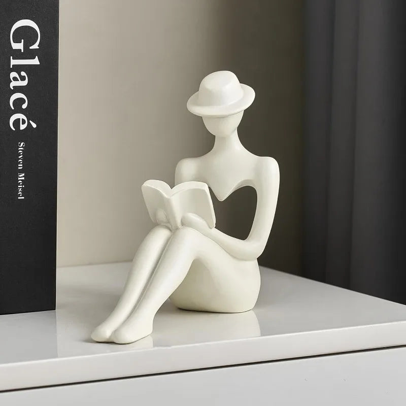 Abstract Reading Woman Bookshelf Statue