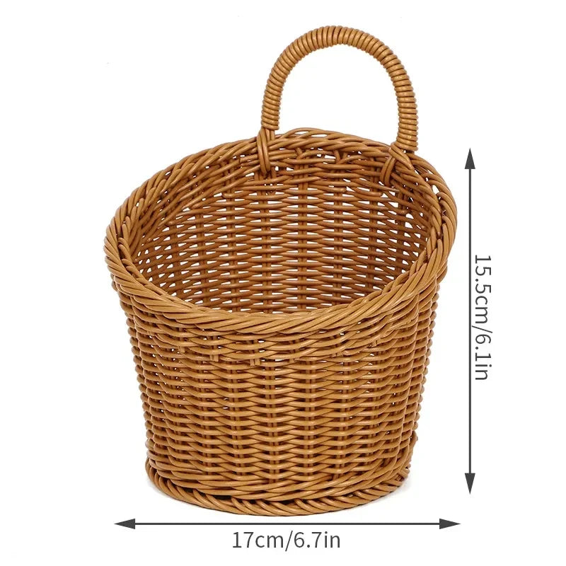 Wall-Mounted Wicker-Style Storage Basket for Kitchen, Fruit & Home Decor