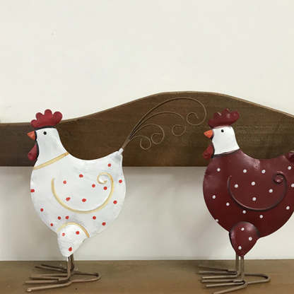 Iron Chicken Figurine with White Polka Dots