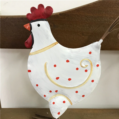 Iron Chicken Figurine with White Polka Dots