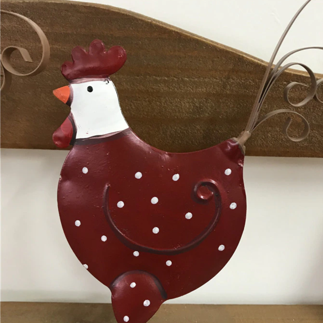 Iron Chicken Figurine with White Polka Dots