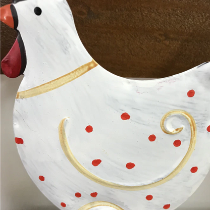 Iron Chicken Figurine with White Polka Dots