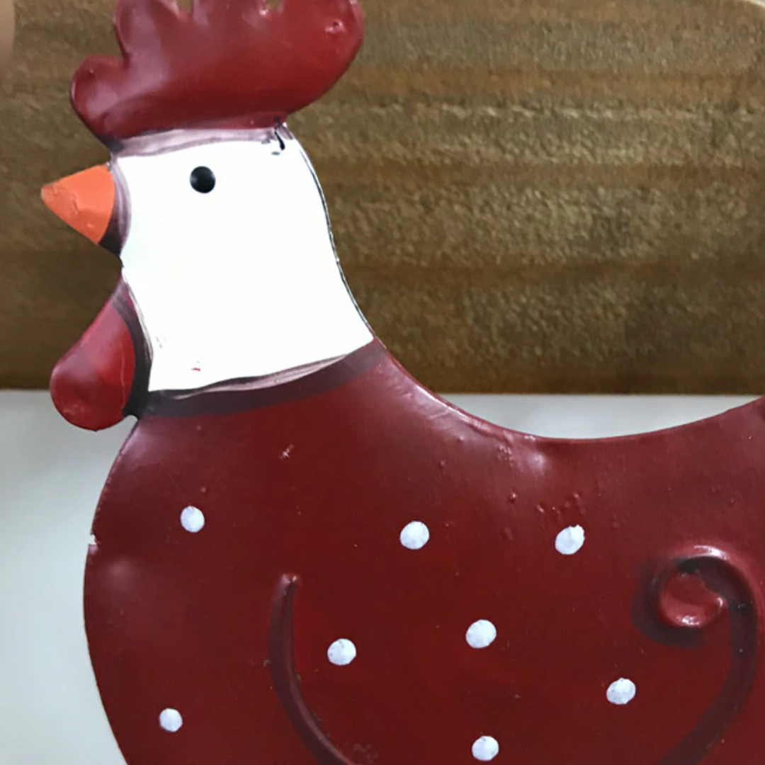 Iron Chicken Figurine with White Polka Dots