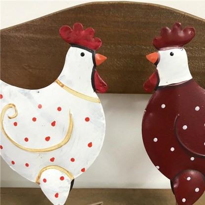 Iron Chicken Figurine with White Polka Dots