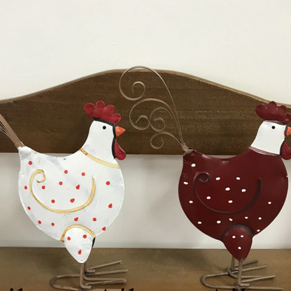 Iron Chicken Figurine with White Polka Dots