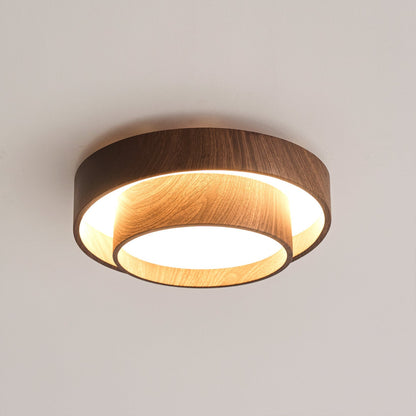 Walnut Finish LED Ceiling Lamp - Modern Integrated Flush Light for Living Room, Bedroom, Dining Area, Hallway, Soft Ambient