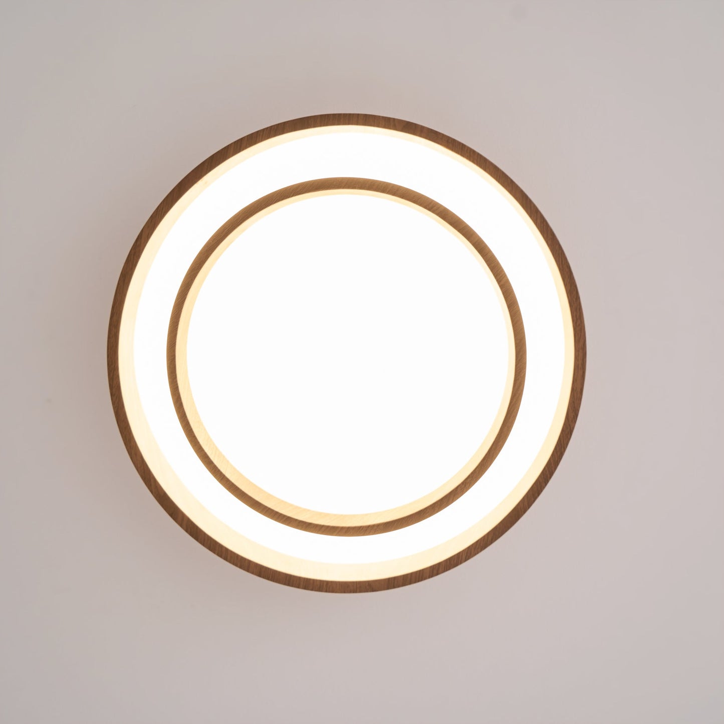 Walnut Finish LED Ceiling Lamp - Modern Integrated Flush Light for Living Room, Bedroom, Dining Area, Hallway, Soft Ambient