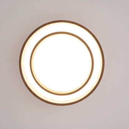 Walnut Finish LED Ceiling Lamp - Modern Integrated Flush Light for Living Room, Bedroom, Dining Area, Hallway, Soft Ambient