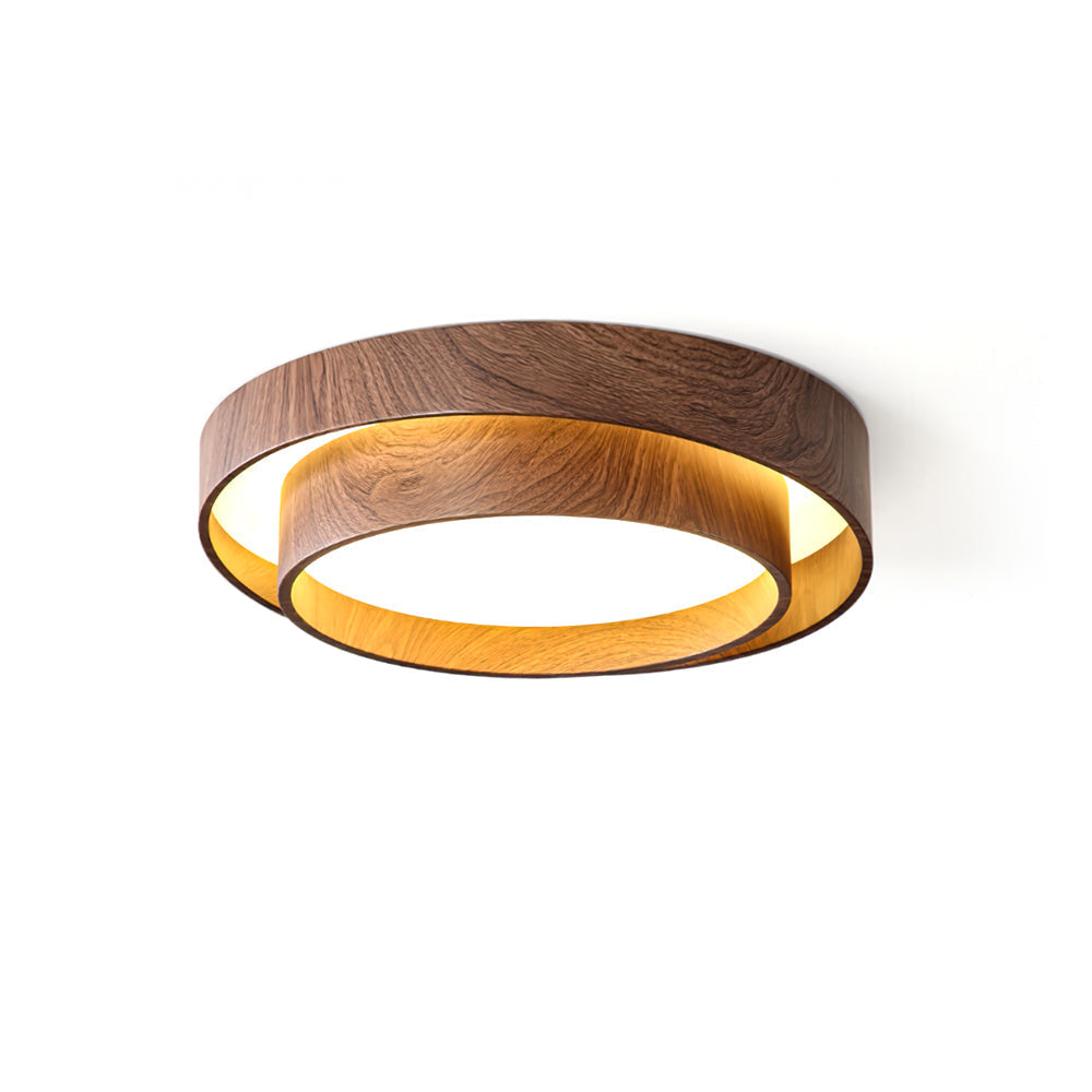 Walnut Finish LED Ceiling Lamp - Modern Integrated Flush Light for Living Room, Bedroom, Dining Area, Hallway, Soft Ambient