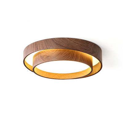Walnut Finish LED Ceiling Lamp - Modern Integrated Flush Light for Living Room, Bedroom, Dining Area, Hallway, Soft Ambient