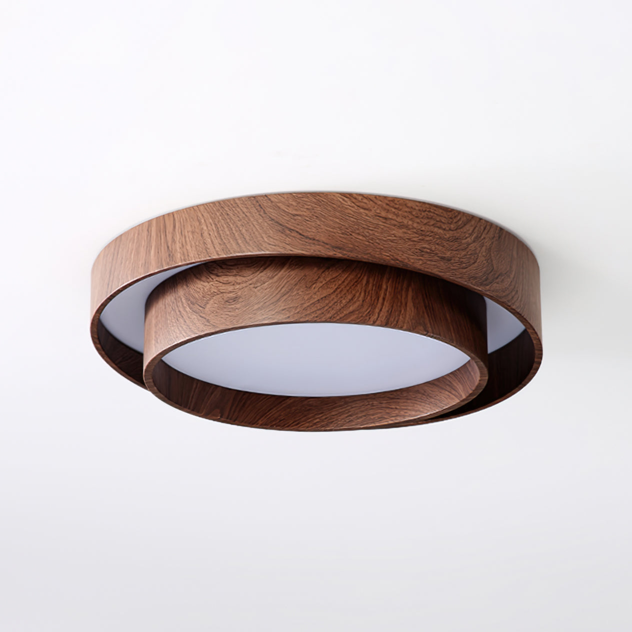 Walnut Finish LED Ceiling Lamp - Modern Integrated Flush Light for Living Room, Bedroom, Dining Area, Hallway, Soft Ambient