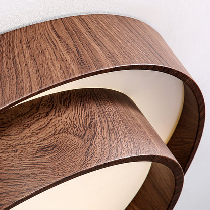 Walnut Finish LED Ceiling Lamp - Modern Integrated Flush Light for Living Room, Bedroom, Dining Area, Hallway, Soft Ambient