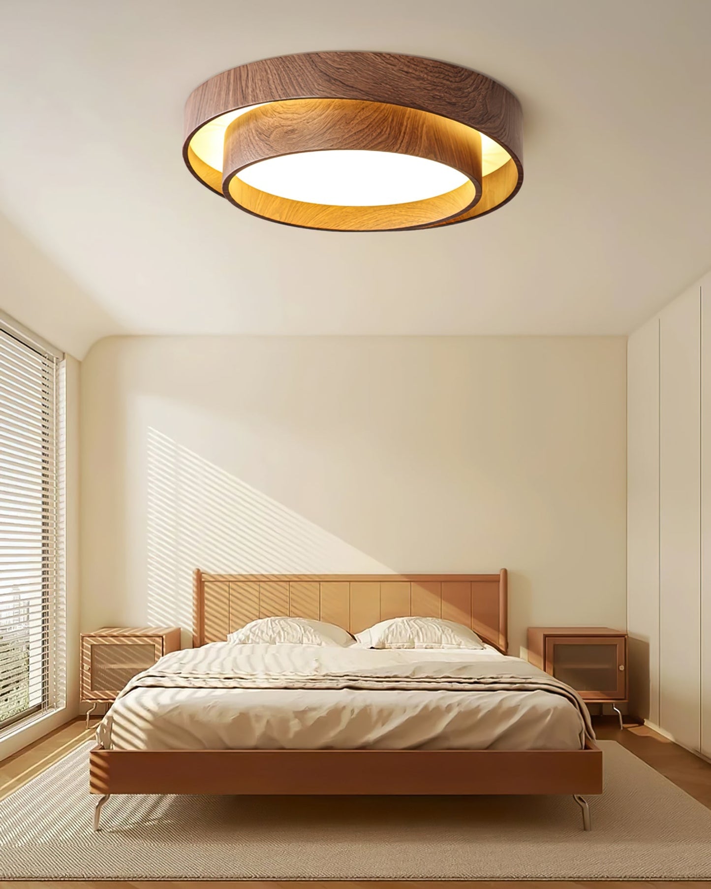 Walnut Finish LED Ceiling Lamp - Modern Integrated Flush Light for Living Room, Bedroom, Dining Area, Hallway, Soft Ambient