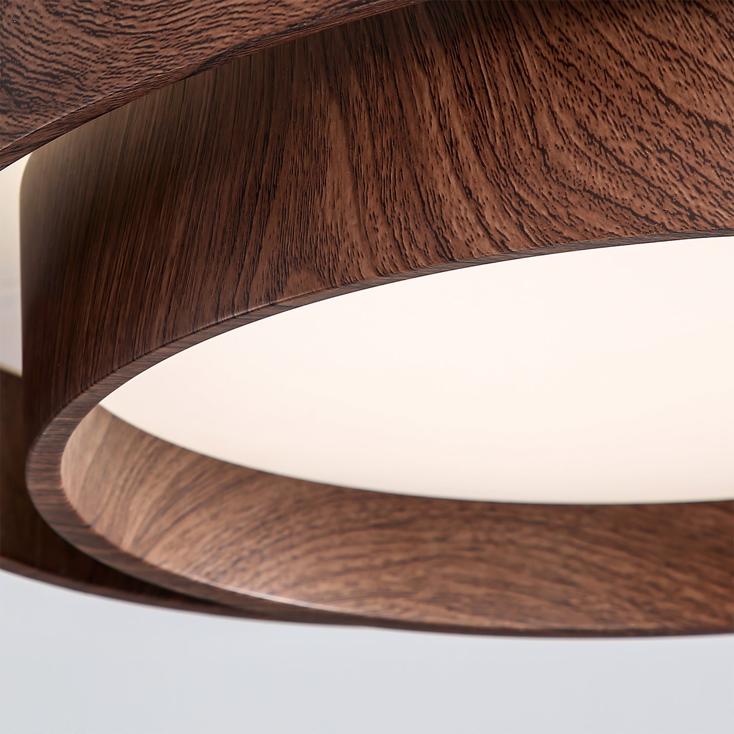 Walnut Finish LED Ceiling Lamp - Modern Integrated Flush Light for Living Room, Bedroom, Dining Area, Hallway, Soft Ambient