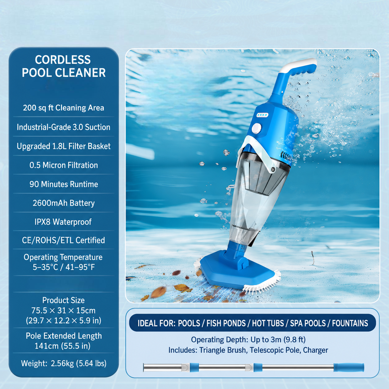 Pool Vacuum Cordless Cleaner Rechargeable Handheld