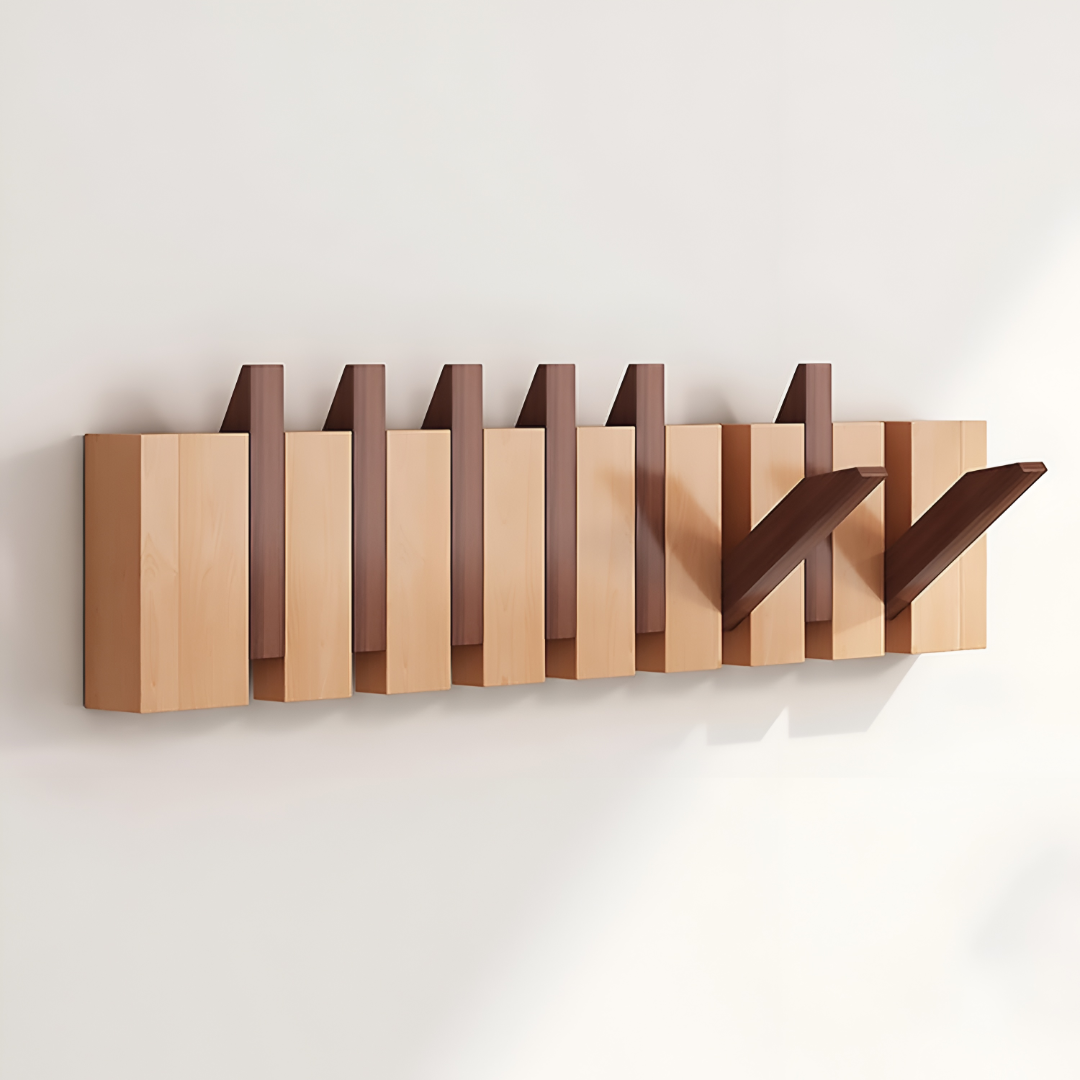 Wall Mounted Coat Rack Wooden Foldable Hook Rack Paneled