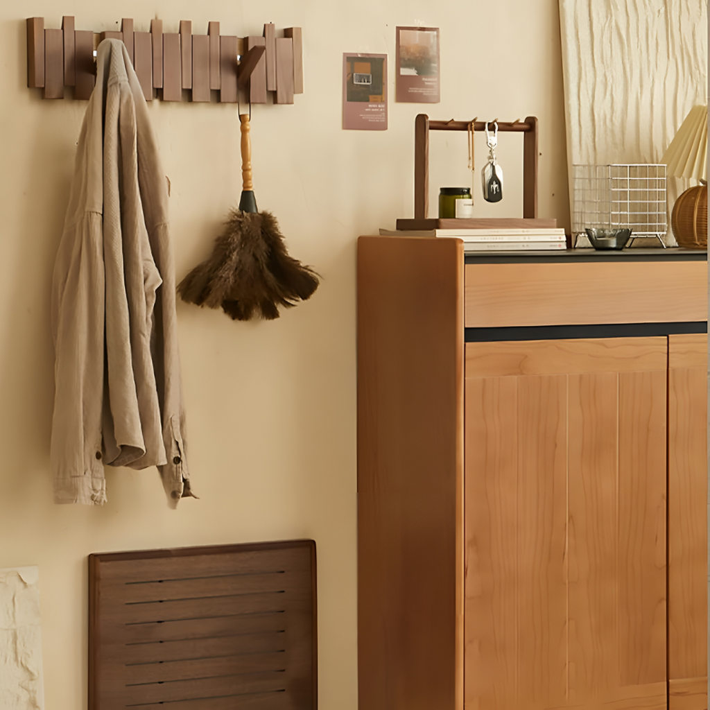 Wall Mounted Coat Rack Wooden Foldable Hook Rack Paneled