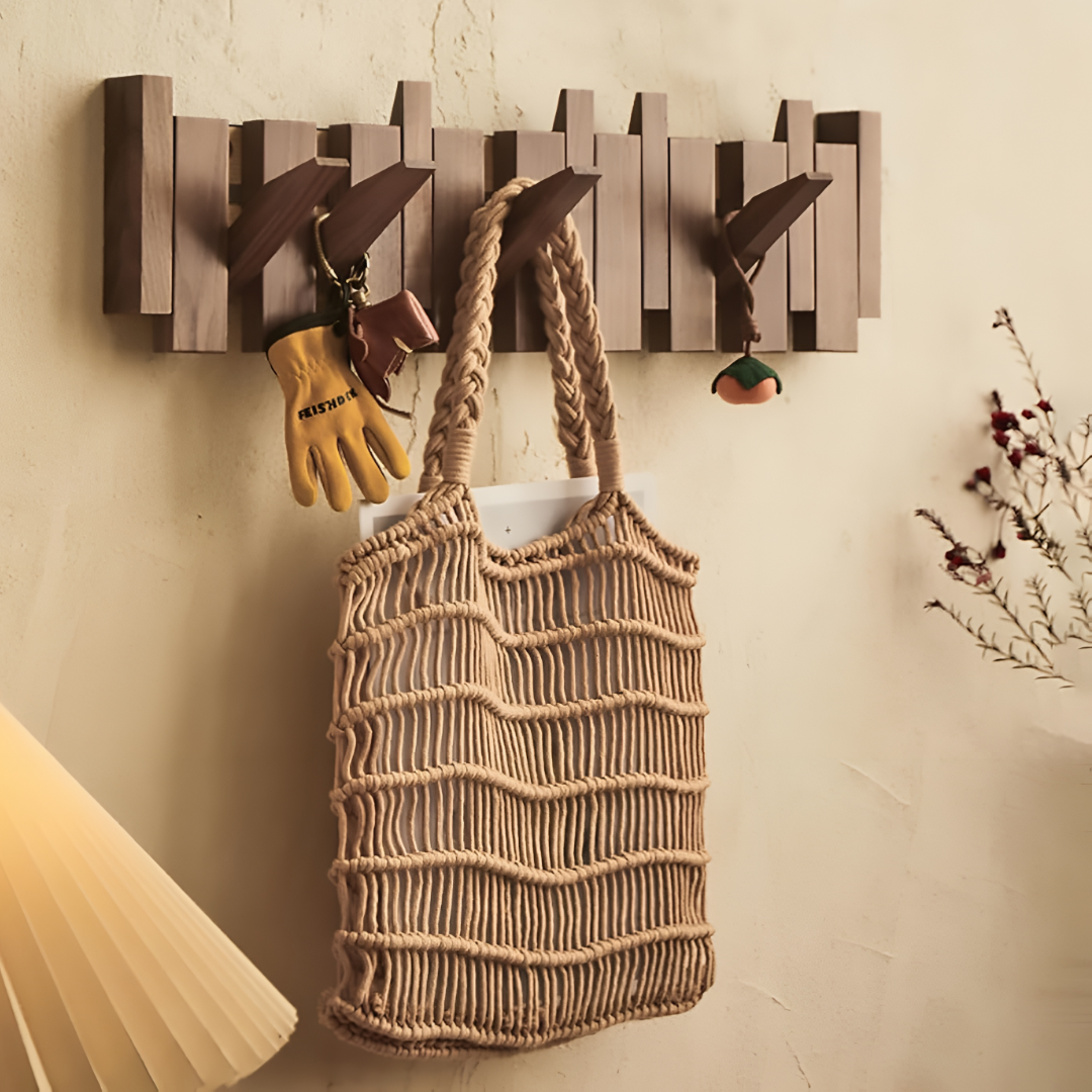 Wall Mounted Coat Rack Wooden Foldable Hook Rack Paneled
