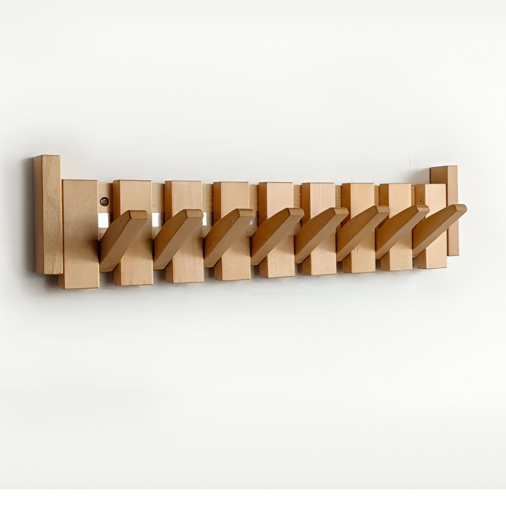 Wall Mounted Coat Rack Wooden Foldable Hook Rack Paneled