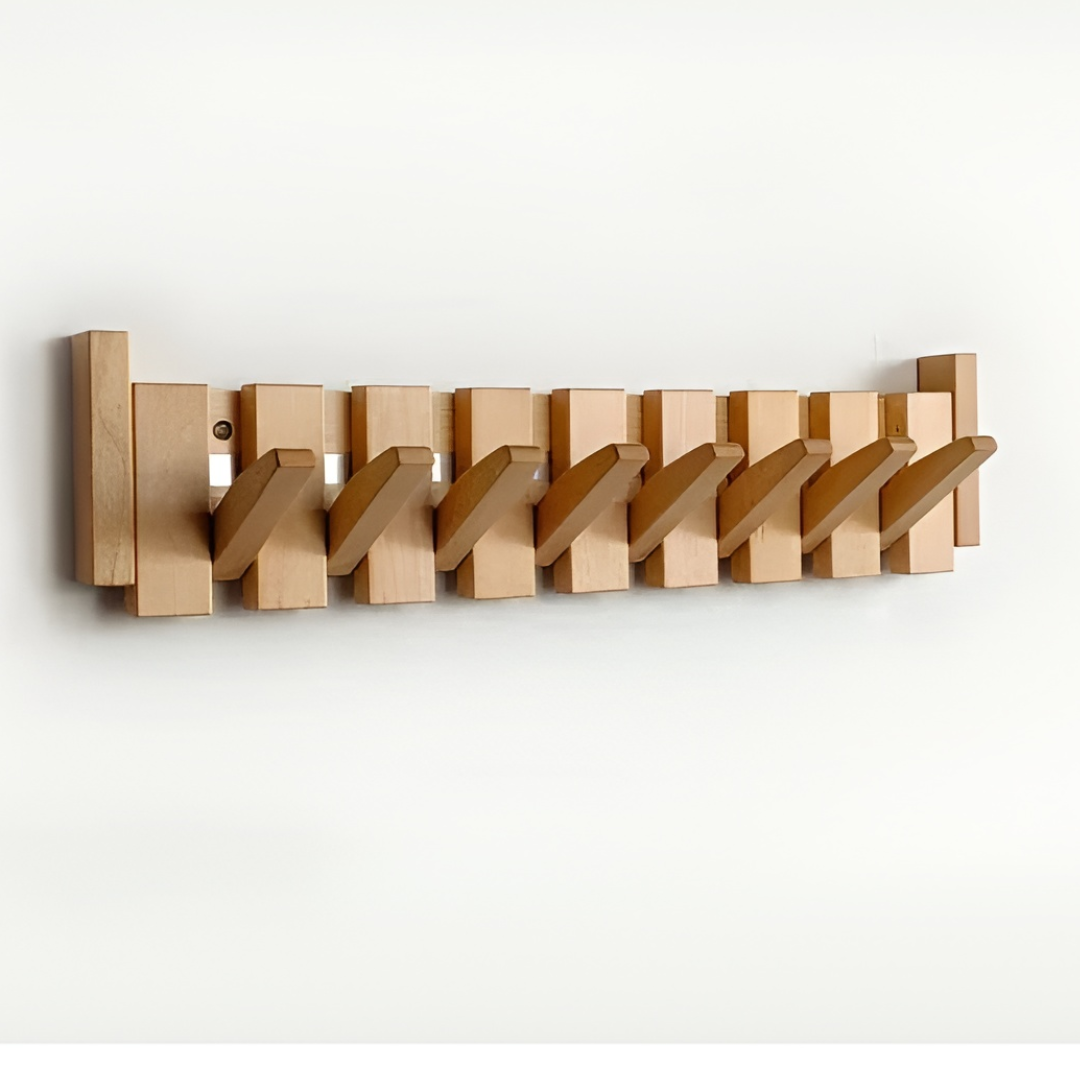 Wall Mounted Coat Rack Wooden Foldable Hook Rack Paneled