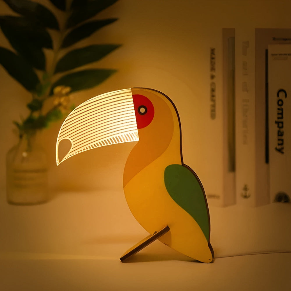 Animal Table Lamp Wooden LED Night Light Kids Room Decor