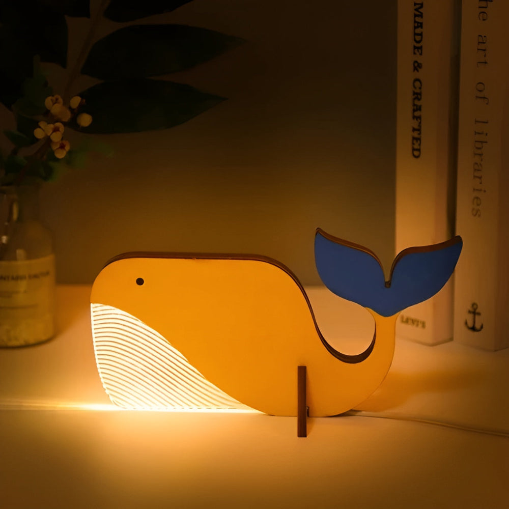 Animal Table Lamp Wooden LED Night Light Kids Room Decor