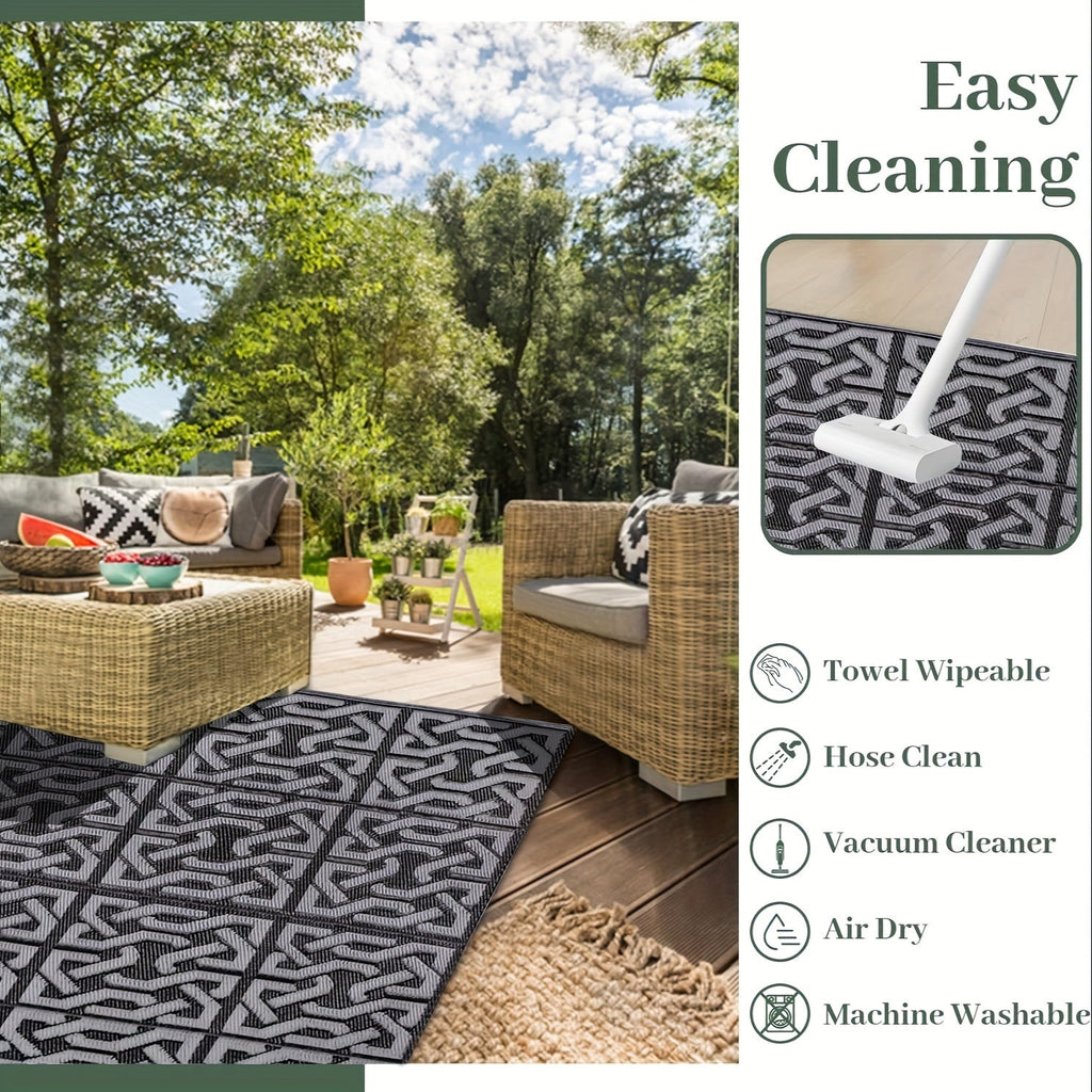 Reversible Outdoor Rug | Black & Grey Modern Patio Mat