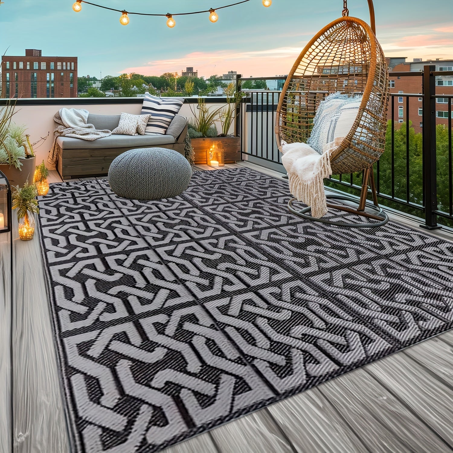 Reversible Outdoor Rug | Black & Grey Modern Patio Mat
