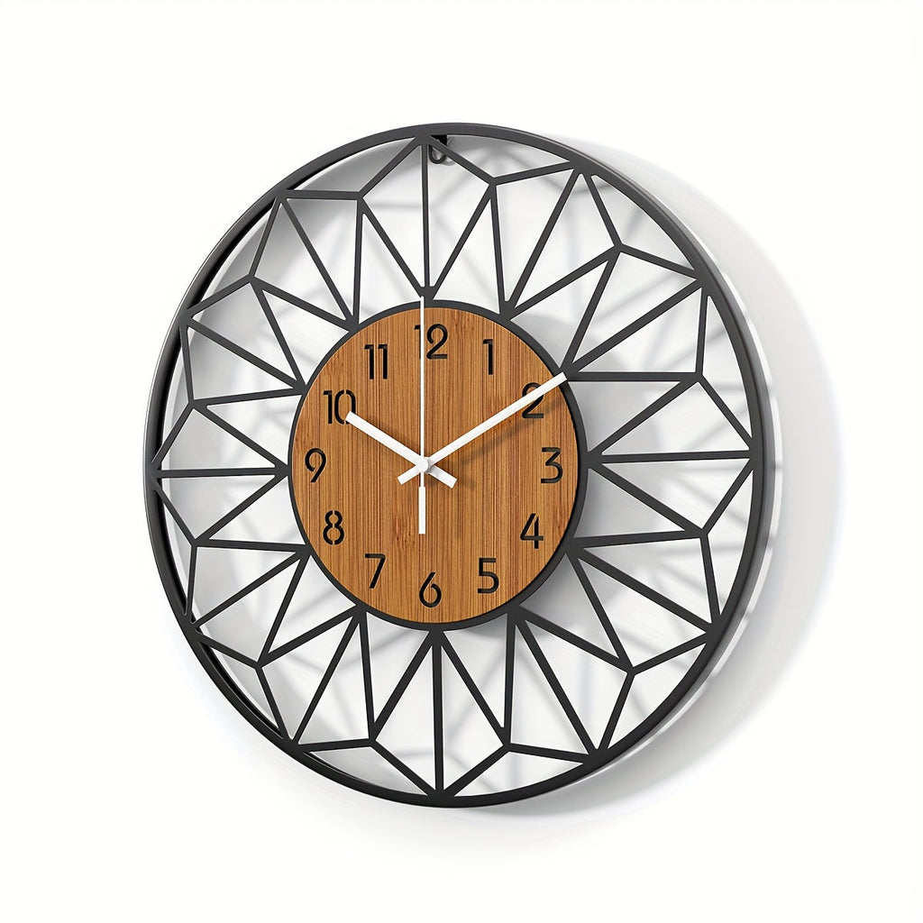 Modern Metal Wall Clock | Wood Grain Centre Design