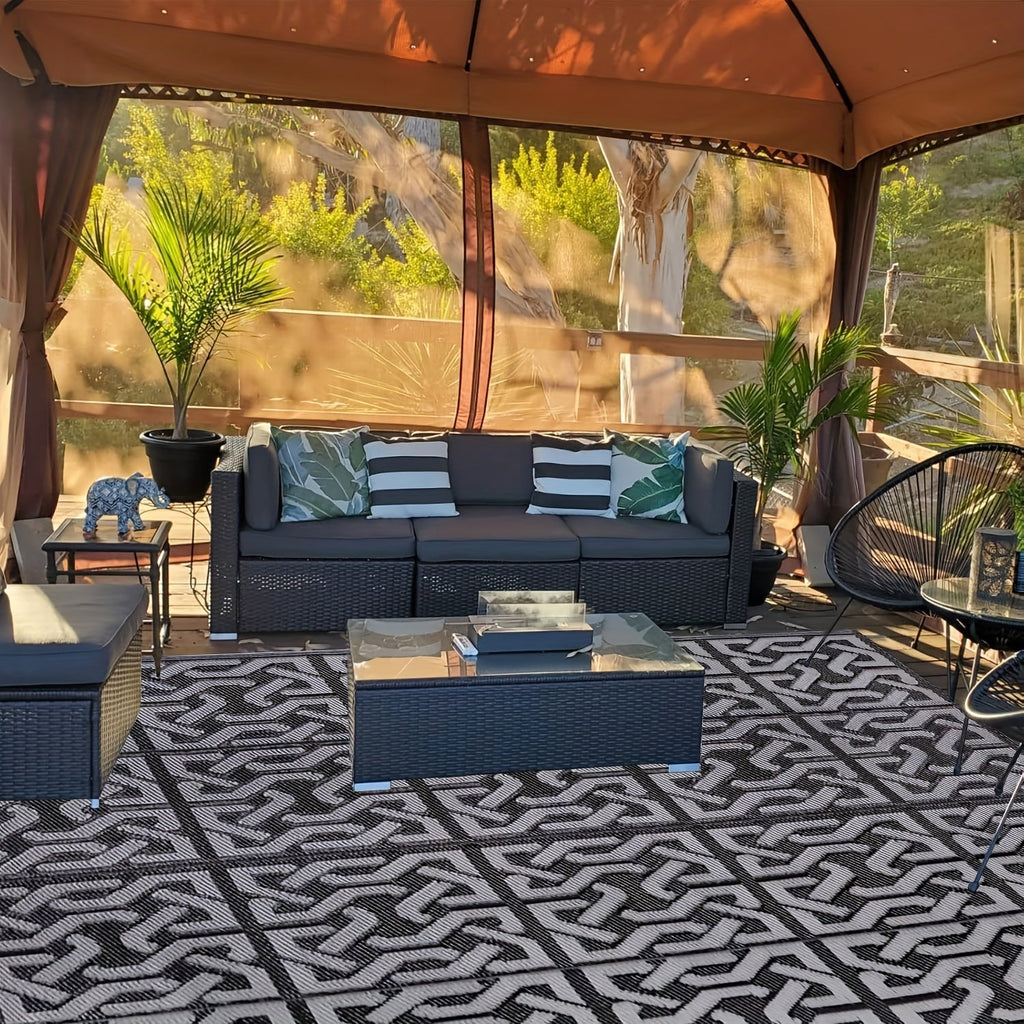 Reversible Outdoor Rug | Black & Grey Modern Patio Mat