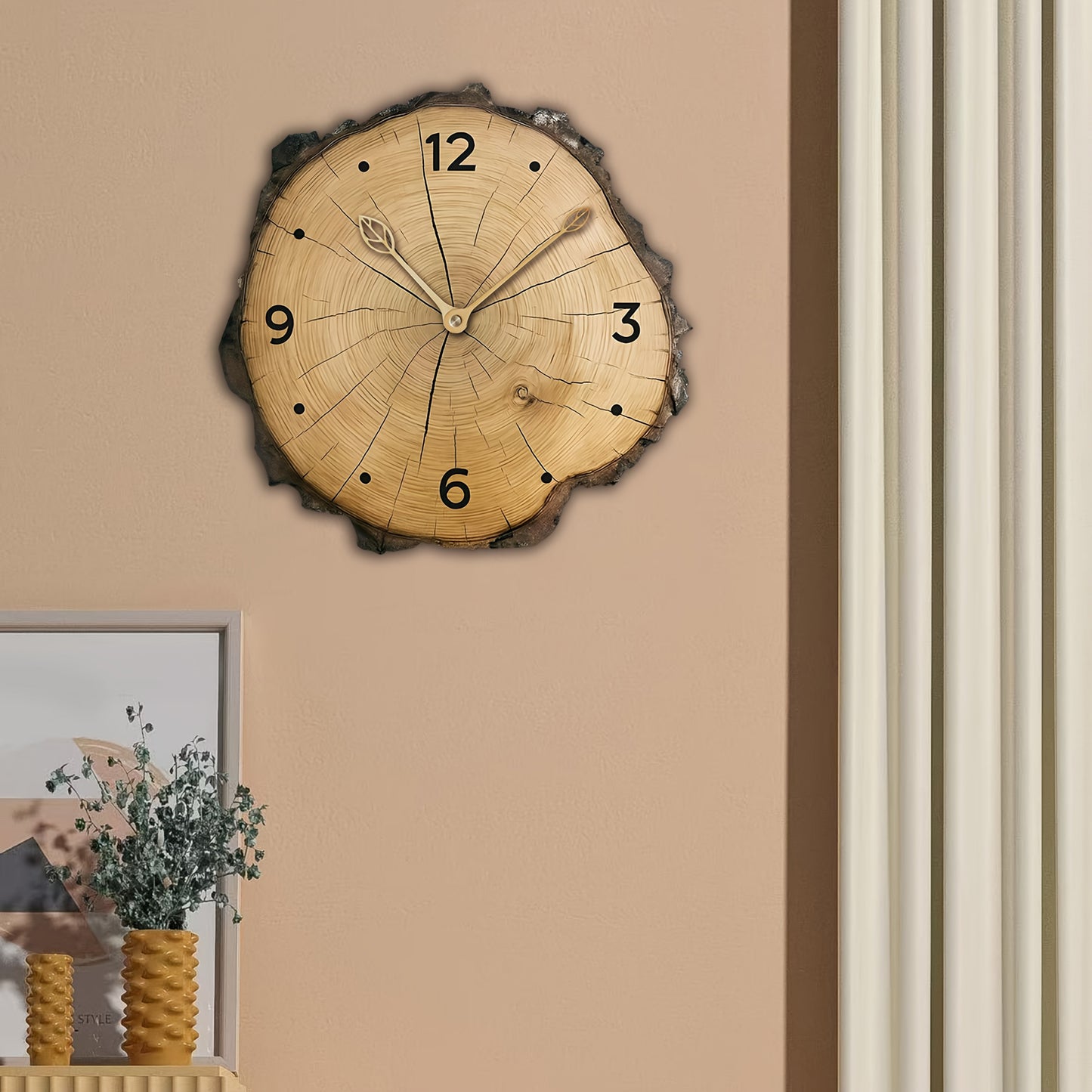 Wood Slice Wall Clock - Rustic Log Look Silent Clock for Farmhouse Kitchen, Living Room, Bedroom, Boho Scandinavian Decor