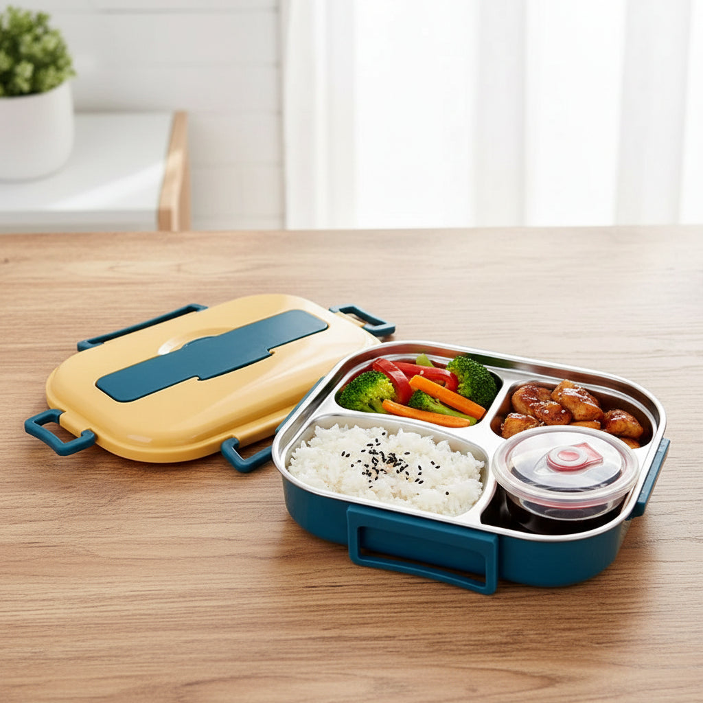 Insulated Bento Lunch Box - 4 Compartment Food Storage Container for Work, School, Travel, Leak Resistant Meal Prep