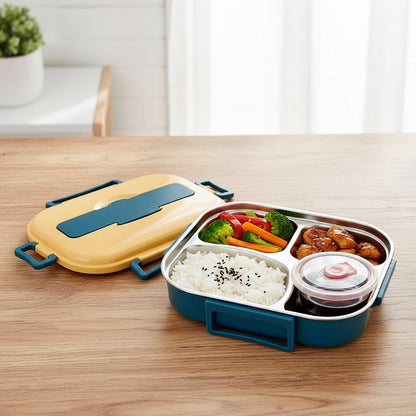 Insulated Bento Lunch Box - 4 Compartment Food Storage Container for Work, School, Travel, Leak Resistant Meal Prep