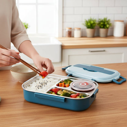 Insulated Bento Lunch Box - 4 Compartment Food Storage Container for Work, School, Travel, Leak Resistant Meal Prep