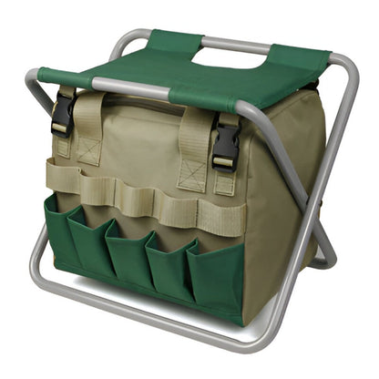 Garden Tool Set with Folding Stool - Portable Gardening Kit with 6 Tools and Seat for Planting, Weeding, Outdoor Garden Work