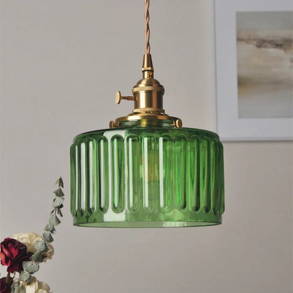 Green Glass Pendant Light Adjustable Hanging