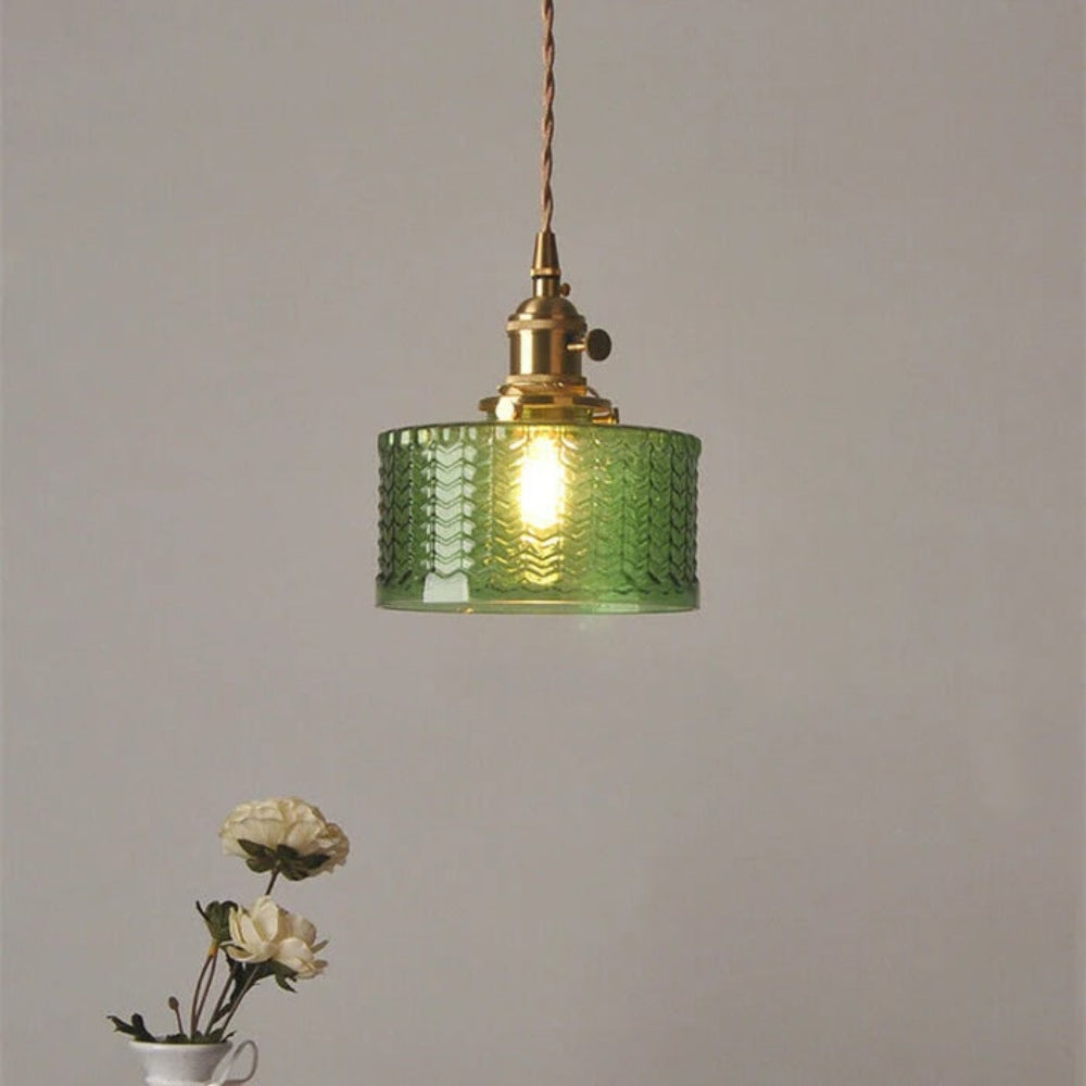Green Glass Pendant Light Adjustable Hanging