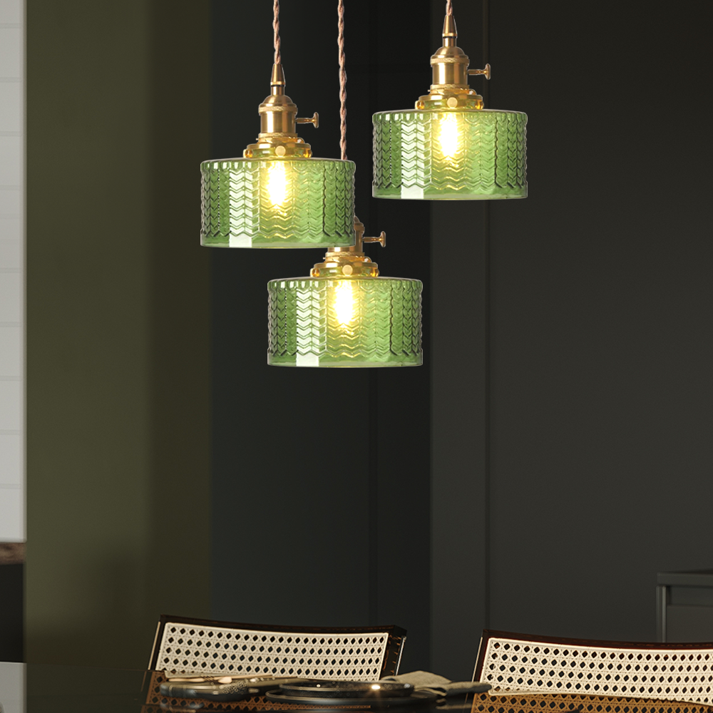 Green Glass Pendant Light Adjustable Hanging