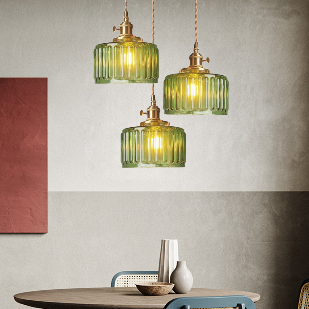 Green Glass Pendant Light Adjustable Hanging