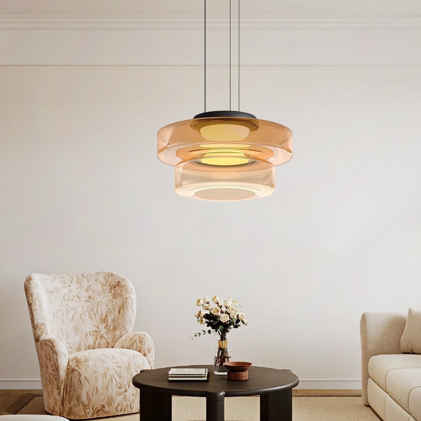 Bauhaus Glass Pendant Lamp - Layered Glass Hanging Light for Kitchen, Dining Room, Living Area, Cafe, Modern Artistic Design